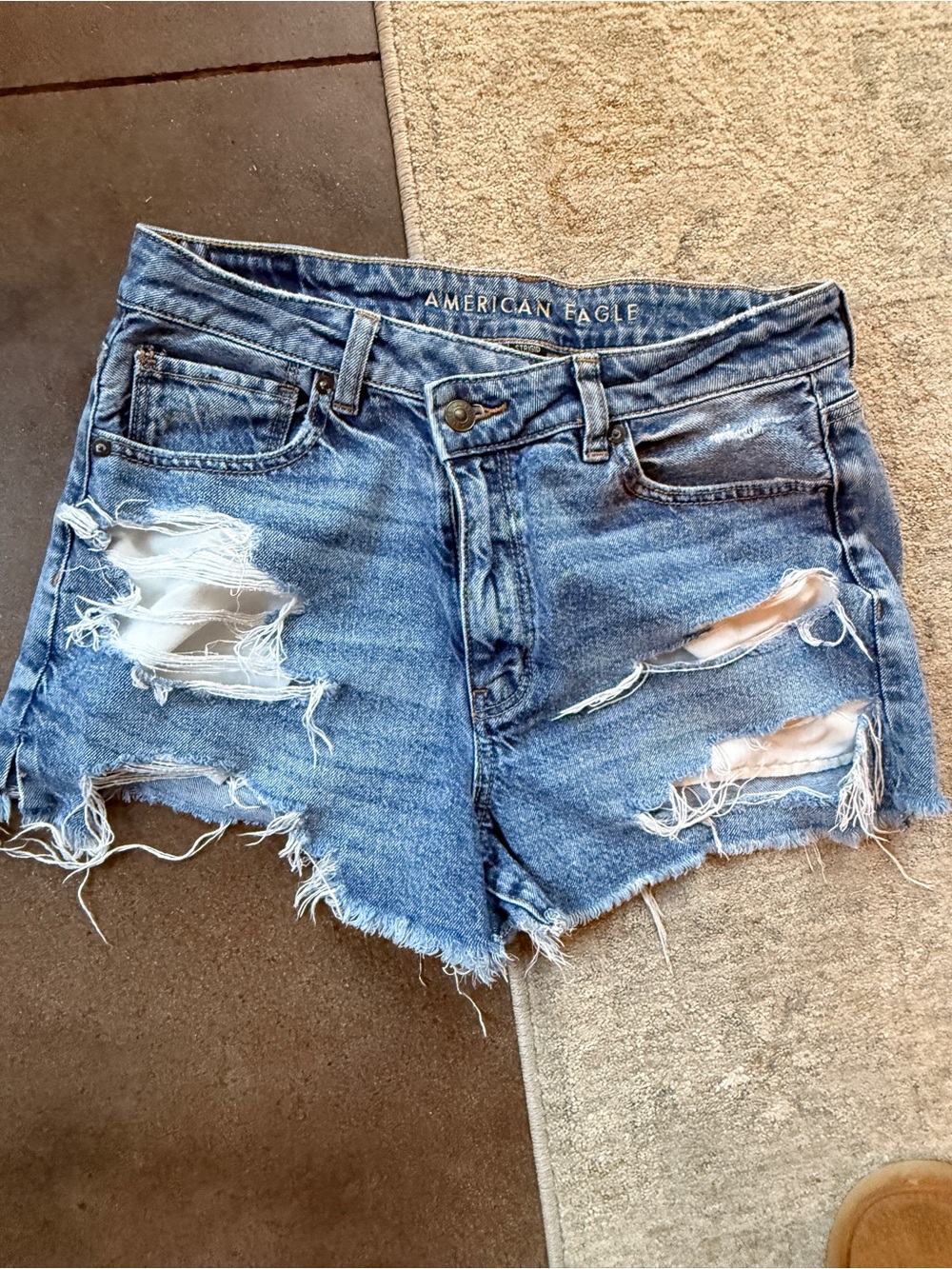 American Eagle Outfitters Ripped Light Blue Denim Shorts